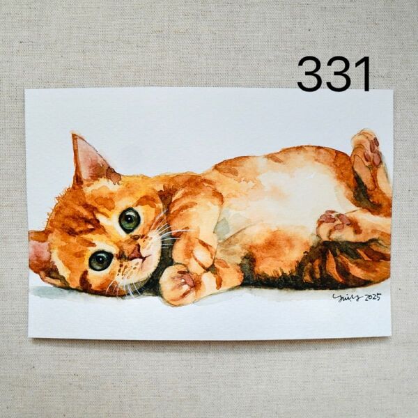 猫の絵 331 水彩画 原画 茶トラ ポストカードサイズ