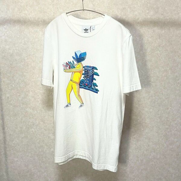 【古着】adidas 半袖Tシャツ ロゴ 前面プリント ホワイト アディダス