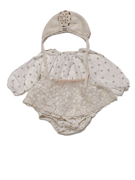 ロンパース レーススカート ボンネット 3点セット bebenine bebeholic ハンドメイド 80 1歳 ベビー