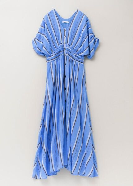 ヌキテパCotton Voile Stripe Waist Gather Dressコットンボイルストライプウエストギャザードレス