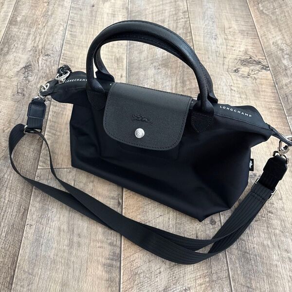 LONGCHAMP ロンシャン ル プリアージュ ハンドバッグ トートバッグ ショルダー紐付き Sサイズ 黒