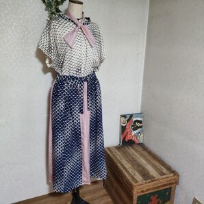 着物リメイク、パッチワーク風スカートのセットアップ