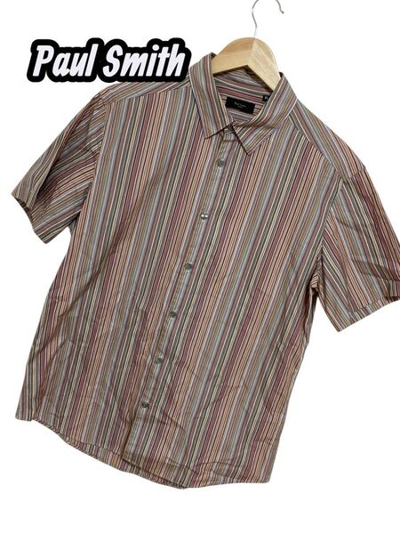 【大人気】Paul Smith マルチカラーストライプ柄 半袖シャツ XL