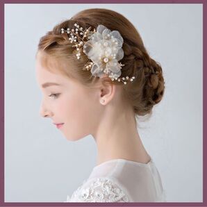 髪飾り ヘアピン フォーマル 発表会 結婚式 ヘアクリップ 白 花 ブライダル