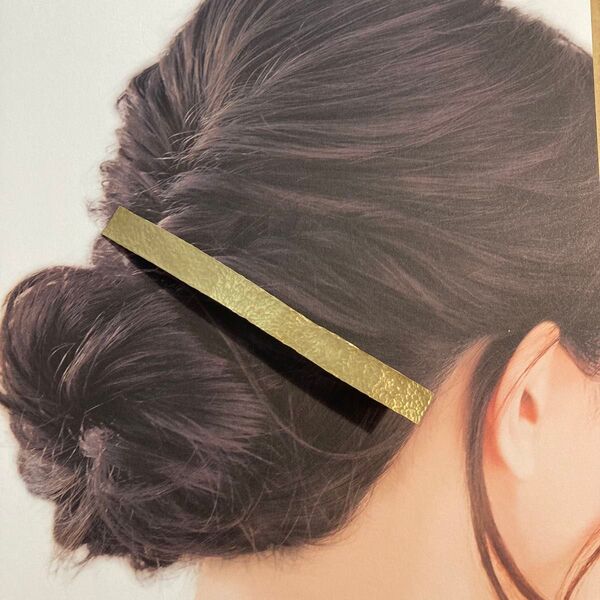 真鍮細バレッタ 鎚目 四角長方形バー ハンドメイド 浴衣 着物 ヘアアクセサリー