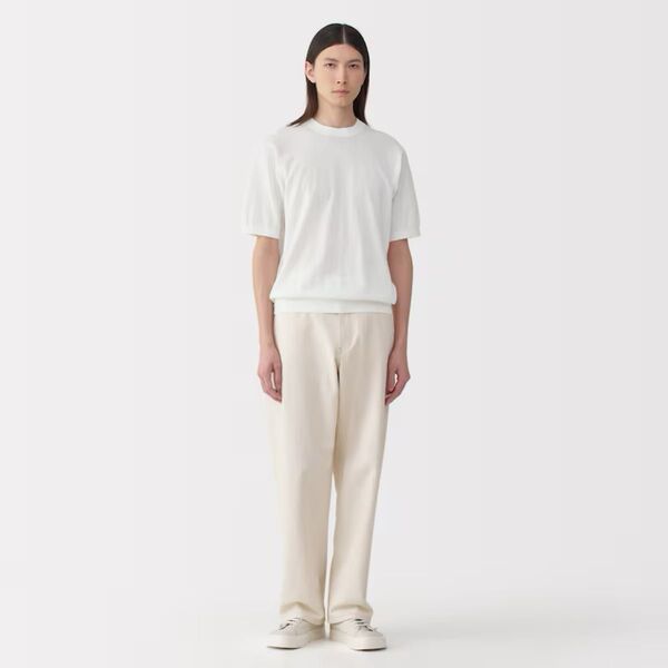 【新品未使用】 MUJI Labo コットンハイゲージニット半袖プルオーバー オフ白