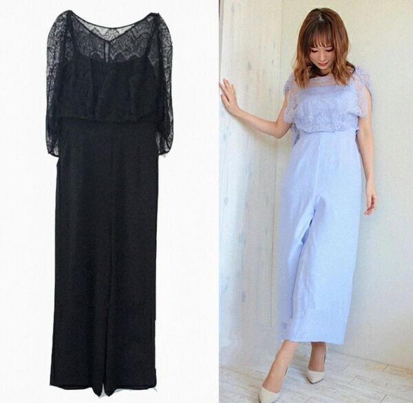 新品 未使用 タグ付き ブラック グレースコンチネンタル レースTOPサロペット レーストップサロペット オールインワン