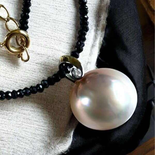 美品◇マベパール ブラックスピネル ネックレス シルバー925刻印金具 パール SILVER