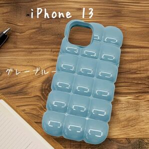 iPhone 13 ポコポコ グレーブルー スマホケース アイフォン ケース モコモコ 韓国 可愛い