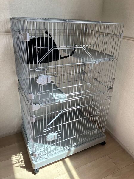 タンスのゲン 猫ケージ 2段 幅69×奥行48×高106cm コンパクト グレー 猫ケージ キャットケージ ペット用品