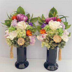 仏花プリザーブフラワー 一対 花器無しステムタイプ 一対仏花