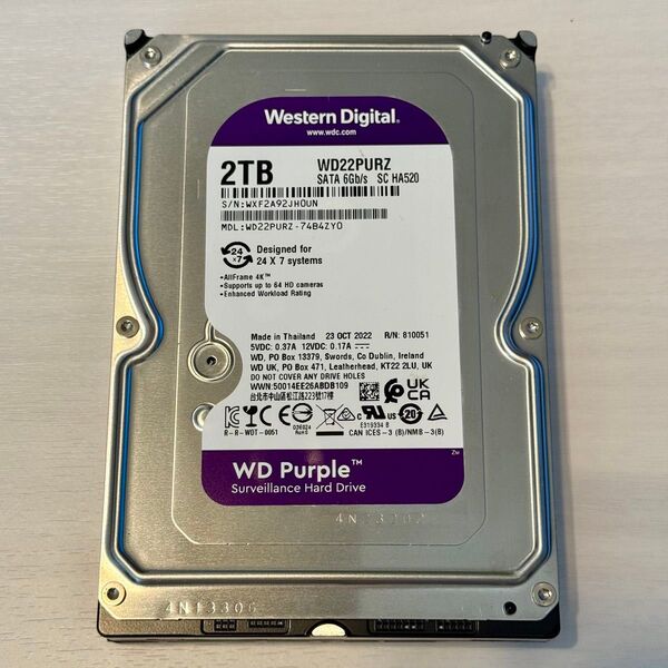Western Digital WD22PURZ-74B4ZY0 WD Purple 2TB 連続録画 監視カメラ