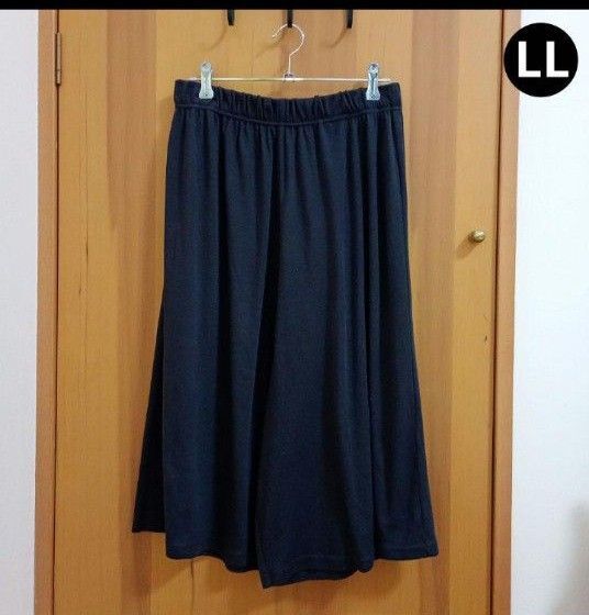 LLサイズ ルームウェア ガウチョ ワイドパンツ ウエスト総ゴム ストレッチ素材