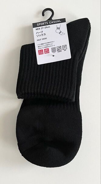 UNIQLO ユニクロ スポーツカジュアル ハーフソックス ショートソックス 靴下 メンズ 男性用 27-29cm ブラック 黒
