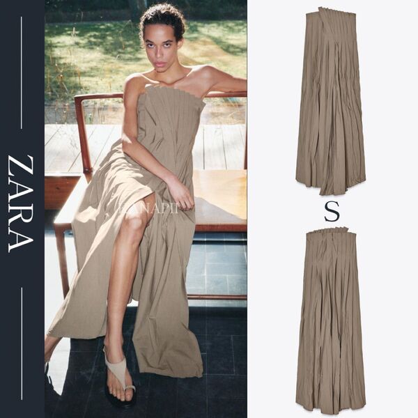ZARA プリーツ&しわ加工ワンピース ZW COLLECTION S