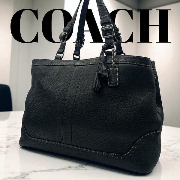 COACH コーチ トートバッグ 肩掛け ショルダー ハンド シボ革 レザー パンチング A4収納 ユニセックス ブラック