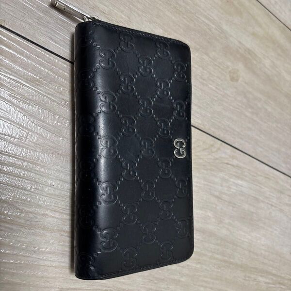 GUCCI グッチ シマ 長財布 ラウンドファスナー ブラック