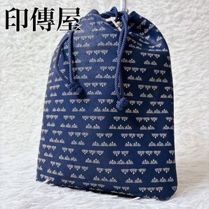 人気 印傳屋 上原勇七 印伝製品 合切袋 バッグ 革小物 甲州印伝 革製品 紺地 総柄 信玄袋 巾着 和装 メンズ レディース