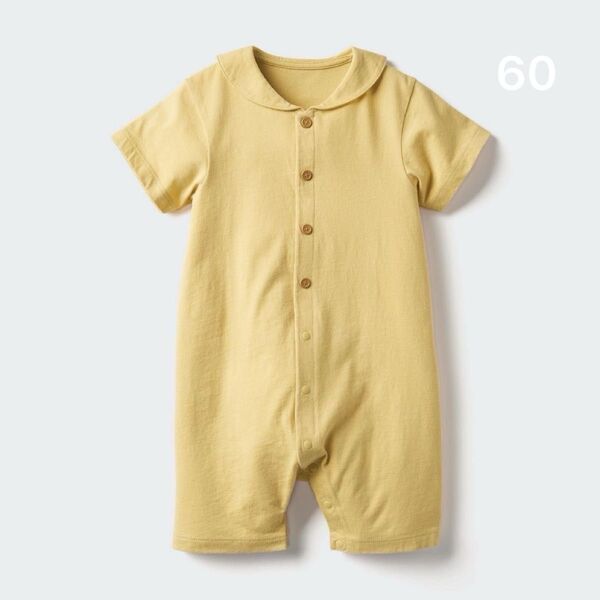 ベビー服 ロンパース 半袖 綿100% イエロー 60サイズ ショートオール