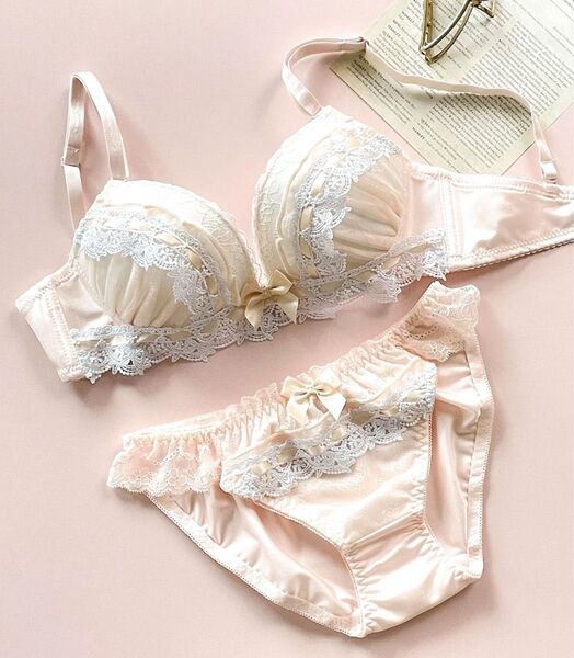 fran de lingerie リボン レース ブラ&ショーツセット D75 ブラジャーショーツ