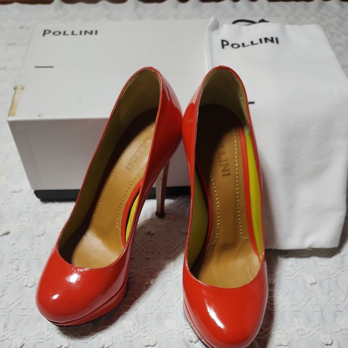年末SALE☆美品　定価　51450円　POLLINI パンプス オレンジレッド ハイヒール エナメル　サイズ36