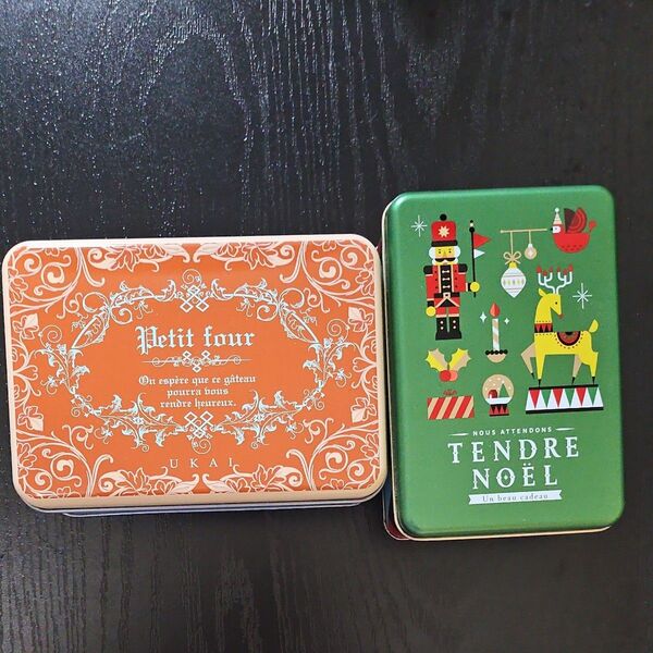 UKAI プティフール フールセック & クリスマスミニ ドリカポ お菓子缶 空き缶 2個セット 小物入れに☆
