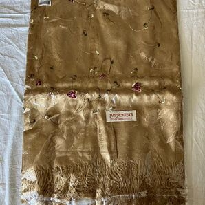 【新品未使用/未開封】パシュミナ65%・シルク35%混紡花柄(バラ 薔薇 ばら)大判ストール ストール マフラー【ベージュ系】