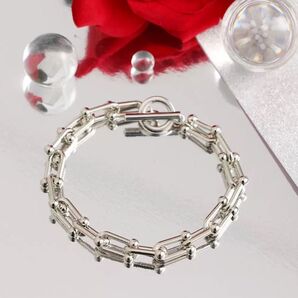 ブレスレット リンクチェーン マンテル トグル シルバー カジュアル メンズ U字 おしゃれ ⑤