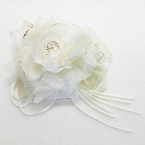  corsage 21F03 white pearl * ribbon * lame attaching rose 