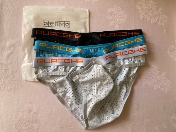 メンズ ビキニパンツ ブリーフ ローライズフルバック スーパーローライズ 黒/青/白 3点セット M・L・XL・XXLの各サイズ