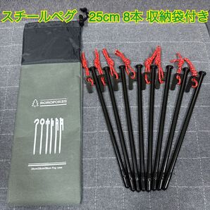 スチールペグ 25cm8本 収納袋付き