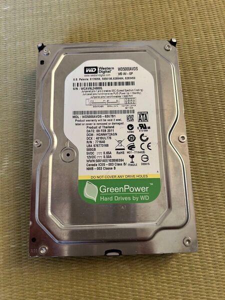 ジャンク Western Digital ハードディスク WD5000AVDS 500GB