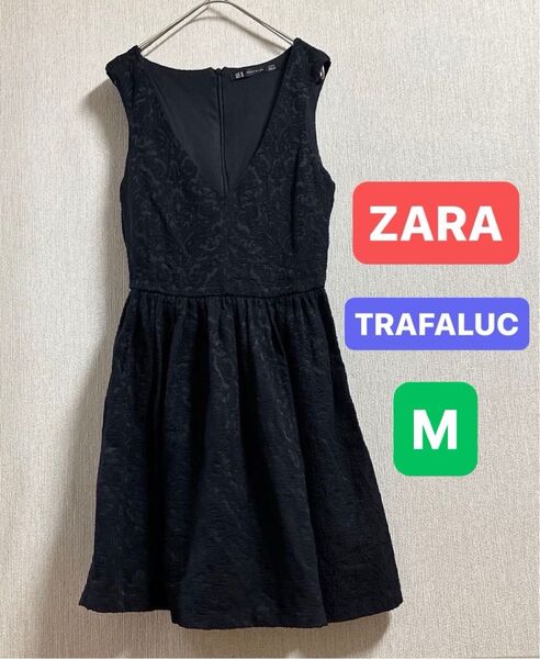 ZARA TRAFALUC ザラ ミニ ワンピース ノースリーブ 刺繍 レース ブラック 黒 パーティー 結婚式 お呼ばれ
