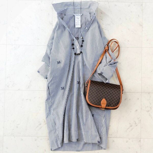 未使用♪白タグ マックスマーラMaxMara コットンストライプシャツワンピース