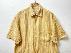 90's 00's Jクルー J.CREW 半袖 ストライプ柄 リネンシャツ (S) 90年代 00年代 旧タグ 黄色系