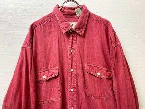 90's エディーバウアー 長袖 コットン ダンガリーシャツ (XL) 赤系 90年代 旧タグ Eddie Bauer