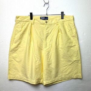 90's Polo Ralph Lauren 2 tuck хлопок оскфорд шорты желтый цвет (38) 90 годы старый бирка Old шорты 