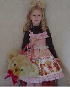 * Shirley Temple *.. soft toy print series *90* Bear * pink * three . Ise city . limitation color * jumper skirt * tag equipped *