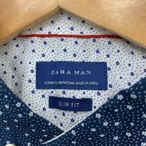 ZARA ★ 細かい花柄 ネイビー 細身 シルエット◎ 長袖 ボタンダウン シャツ M アメカジ ストリート スタイリッシュ 古着 人気 ザラ■C67_画像3