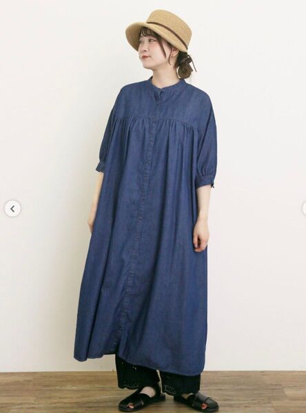 今季 新品 サマンサモスモス【接触冷感】シャツワンピース ≪Mサイズ≫ ネイビー デニム 羽織りにも