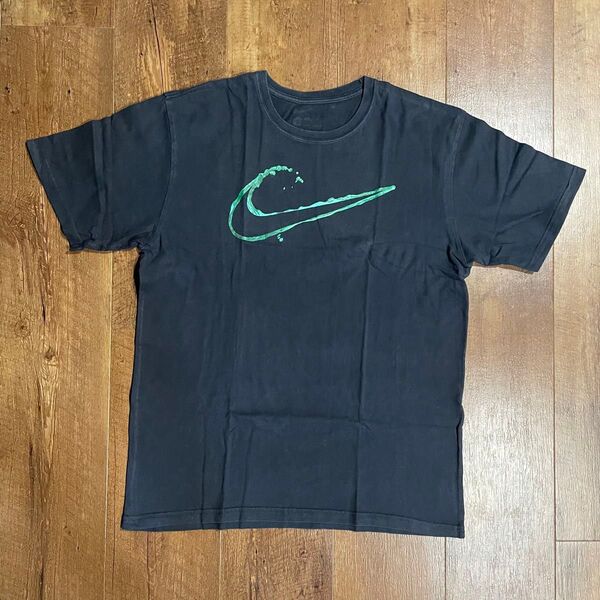 y2k 00s NIKE c-boy スウォッシュロゴ 半袖Tシャツ Tシャツ シャツ 黒 半袖 緑プリント メンズ Lサイズ