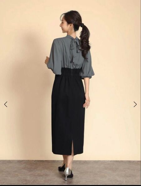 今期新品 FENNEL バックリボンワンピース バイカラー ドッキングワンピース 半袖ワンピース