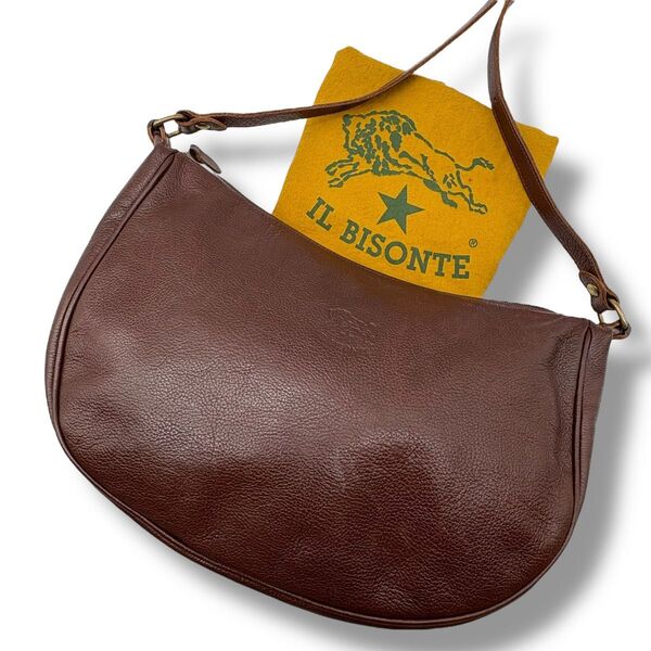 【美品】IL BISONTE イルビゾンテ ショルダーバッグ ハーフムーン 三日月型 クロスボディ 袋付き レザー ブラウン