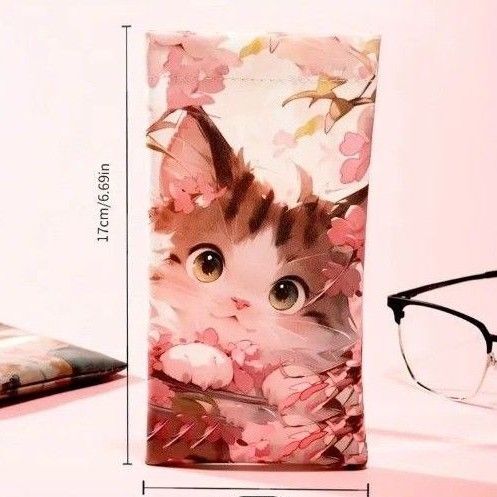 新品 イラストネコ柄 メガネケース ピンク系
