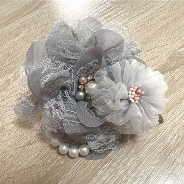 022 ハンドメイド コサージュ パール ビーズ 卒業式 卒園式 入学式 入園式 レース グレー フォーマル 結婚式