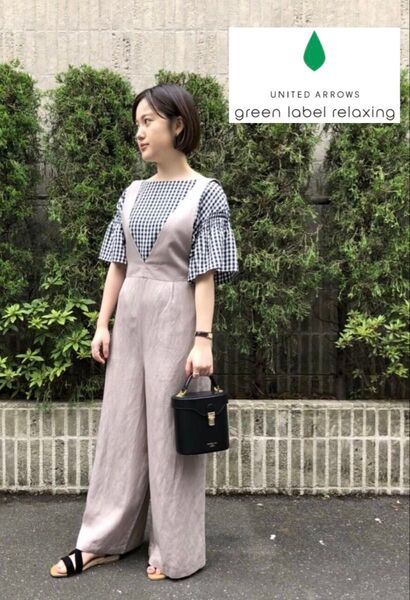 green label relaxing ギンガムチェック ソデシャーリングブラウス