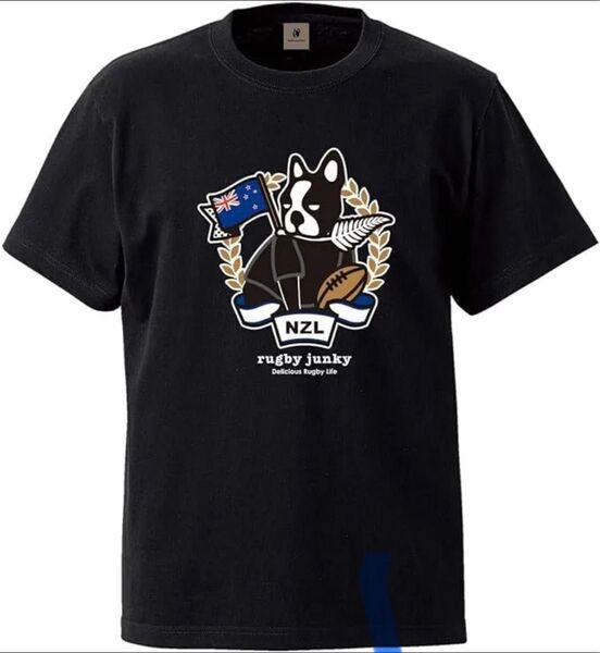 ★ラグビー ジャンキー ニュージーランド XS半袖 コットン Tシャツ オールブラックス クラウディオパンディアーニ ブラック