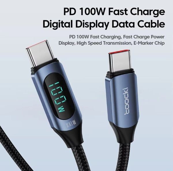 toocki 100W PD usb type c-c ケーブル 5A LEDディスプレイ 1M ブルー