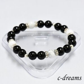 ☆男性にお勧め☆ホワイトターコイズ&オニキス 夢を実現する メンズ 天然石ブレスレット 天然石ブレスレット パワーストーン