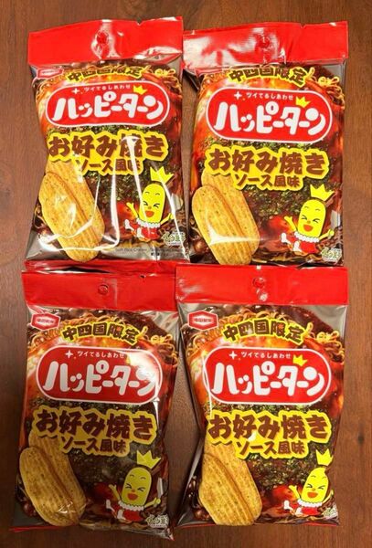 【中四国限定】亀田製菓 ハッピーターン お好み焼きソース味(34g×4袋)